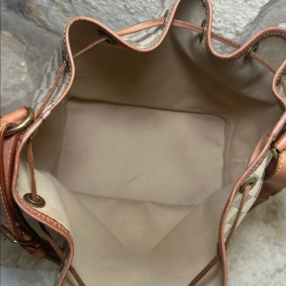 Louis Vuitton Damier Azur Noe Drawstring Hobo Bucket  Bag Large